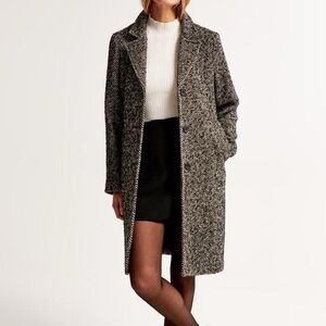 NWT Abercrombie & Fitch “The A&F Dad Coat” Black White Tweed Size Medium Petite
